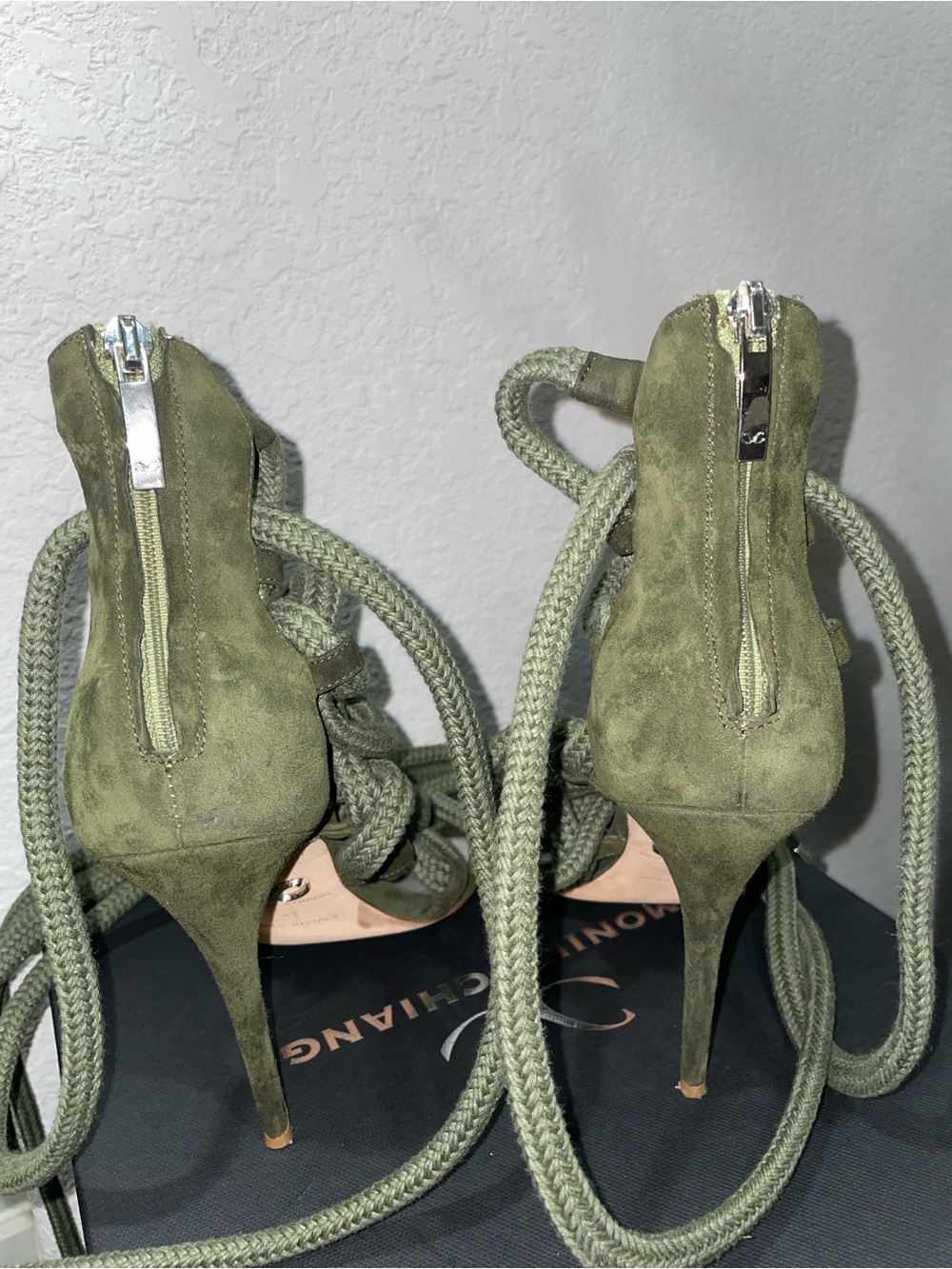Monika Chiang Olive Green Rope Lace-Up Heels - Picture 4 of 11